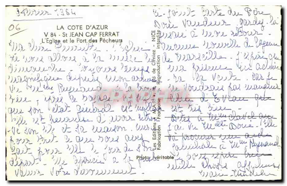 Saint-Jean-Cap-Ferrat — L'Église et le Port des Pêcheurs — Les Éditions A. & A. R. — N° 06 — Verso