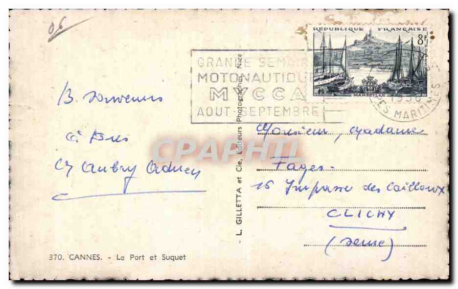 Cannes - Le Port et Suquet Bateaux - CPA  — Verso