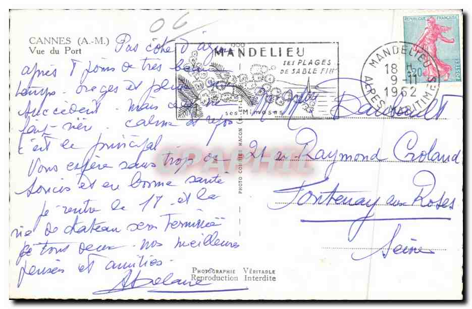 Cannes - Vue du Port - CPA  — Verso