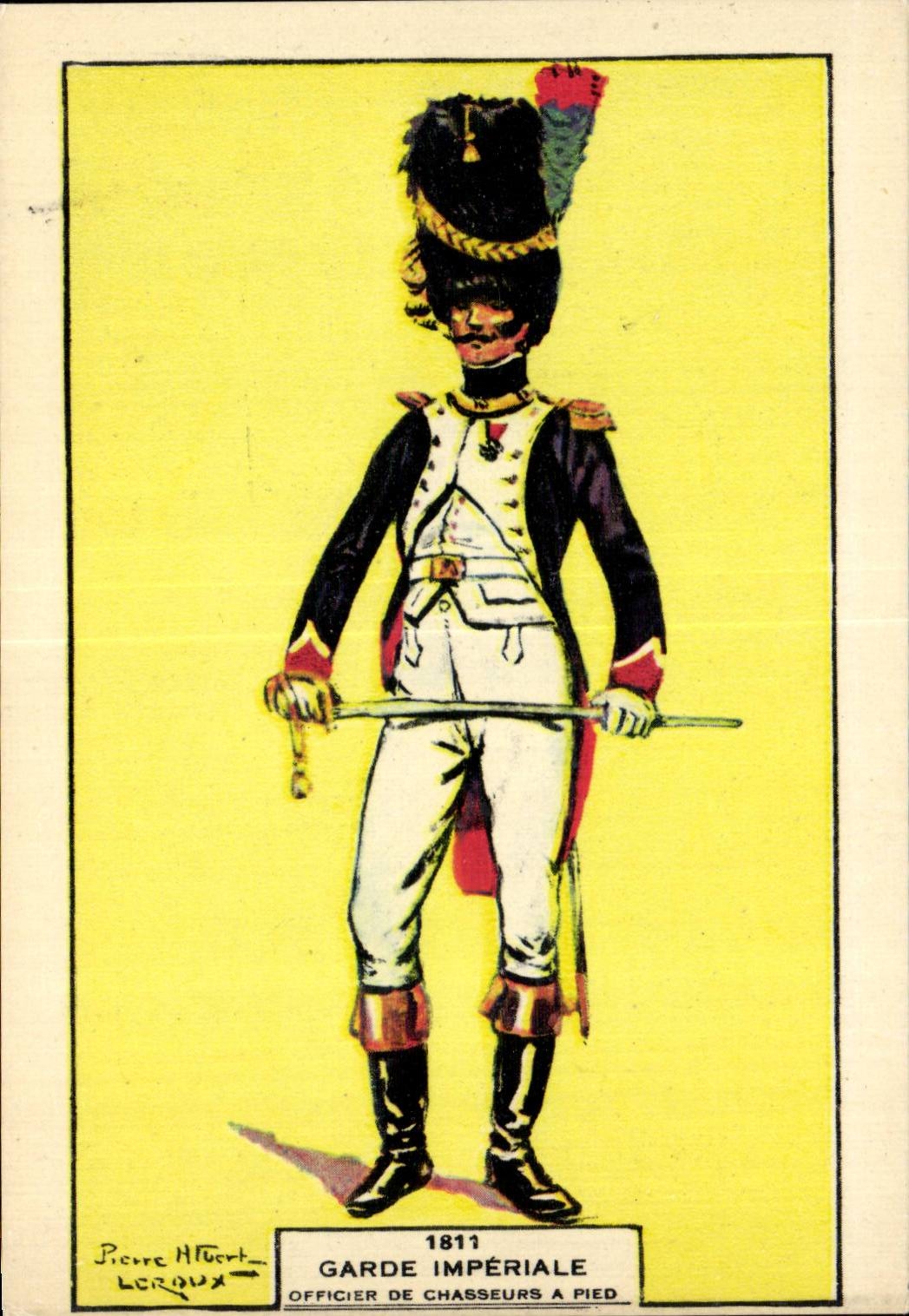 CPA Fantaisie Militaria Garde imperiale 1811 Officier de chasseurs a pied Uniforme