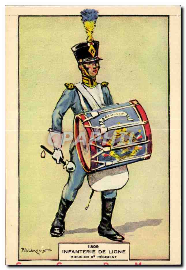 CPA Fantaisie Militaria 1809 Infanterie de ligne Musicien 8eme regiment Uniforme