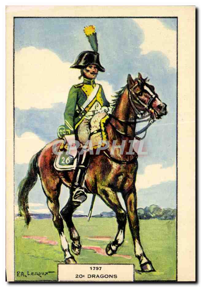 CPA Fantaisie Militaria 1797 20eme Dragons Cheval Horse Uniforme