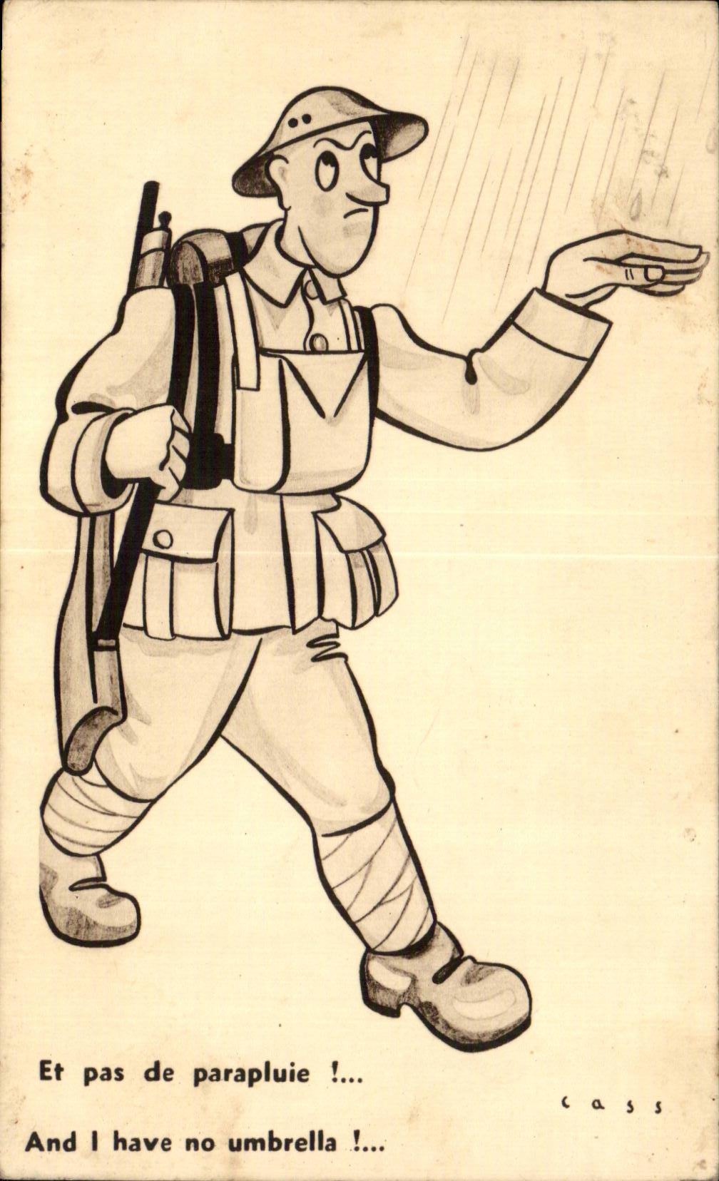CPA Fantaisie Militaria Cass Et pas de parapluie Illustrateur