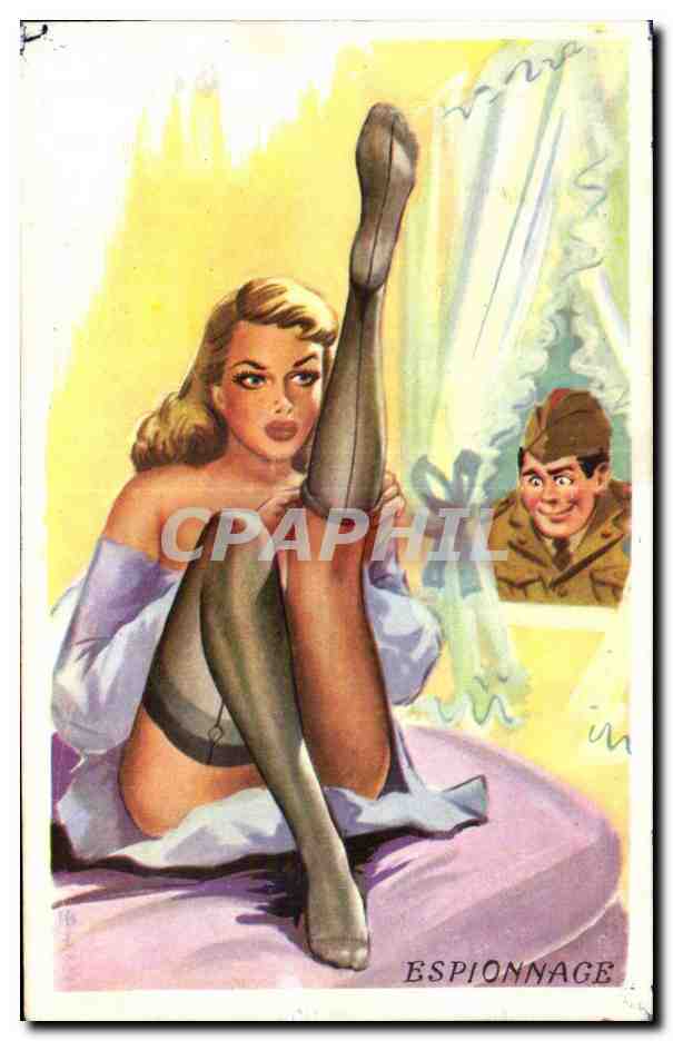 Espionnage — illustration de femme en collant et soldat — éditeur Photochrom, n° 383