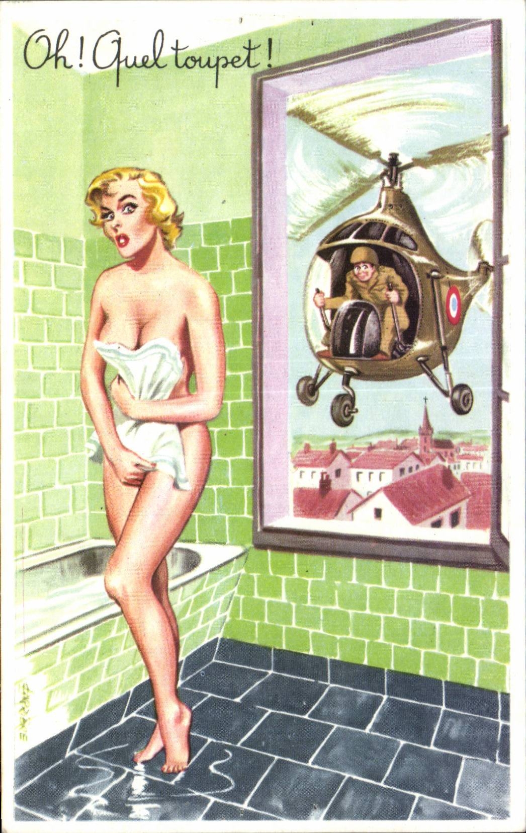 Donna sorpresa da un elicottero — editore Photodrom, n°399
