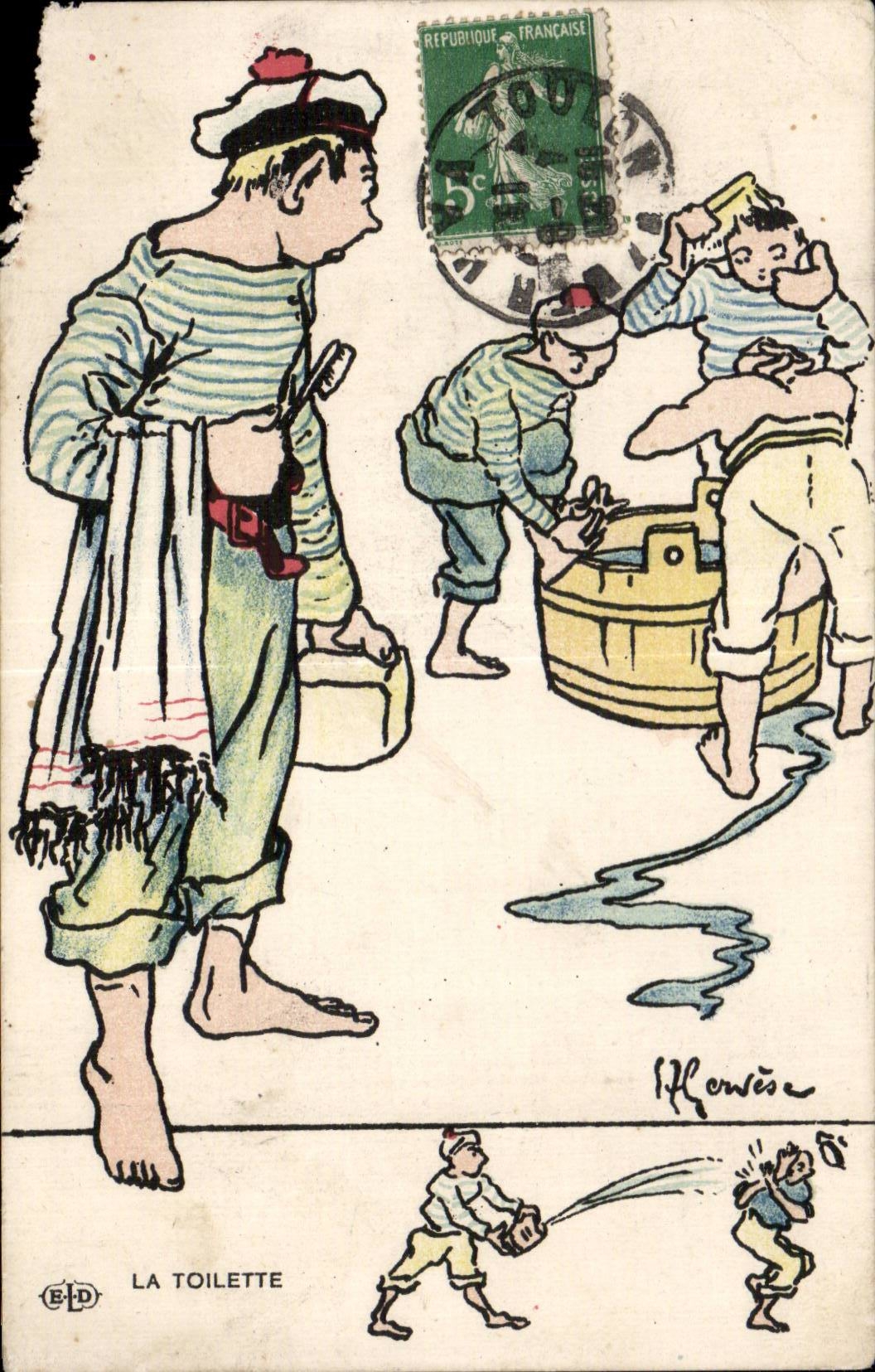 CPA Fantaisie Militaria Gervese Illustraterue La toilette Marins