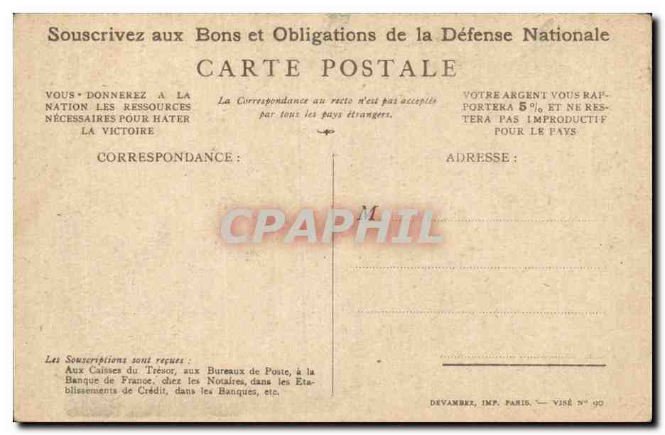 CPA Fantaisie Militaria Souscrivez aux bons de la defense nationale — Rückseite