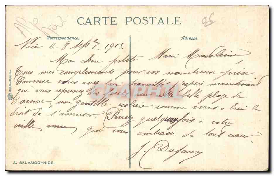 Nice - Le Jardin Public - CPA  — Rückseite