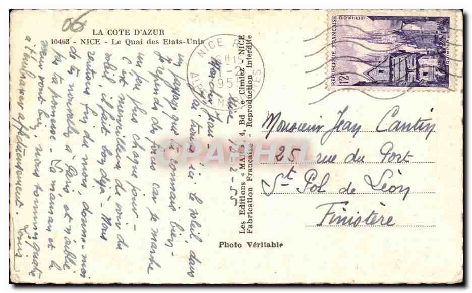 Nice - Le Quai des Etats Unis - CPA  — Rückseite