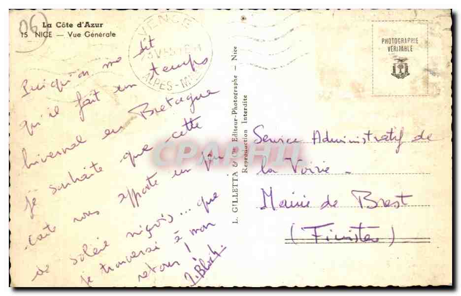 Nice - Vue Generale - CPA  — Rückseite