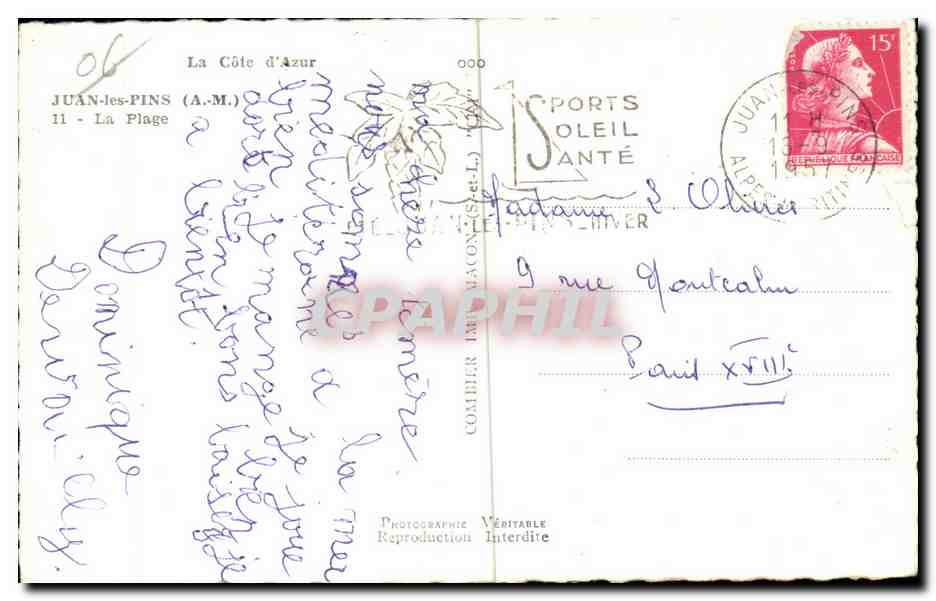 Juan les Pins - La Plage - CPA — Verso