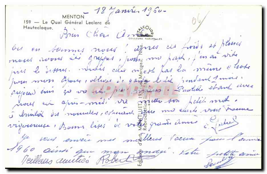 Menton - Le Quai General Leclerc de Hautecloque - CPA — Verso