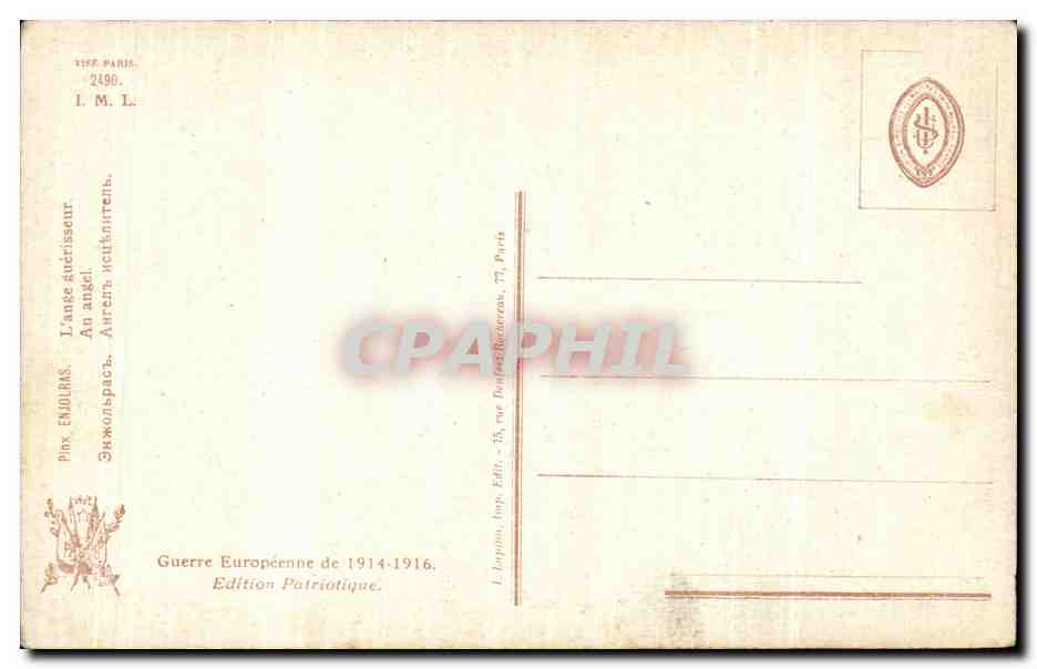 CPA Fantaisie Militaria Enjolras L ange guerisseur Infirmiere — Verso