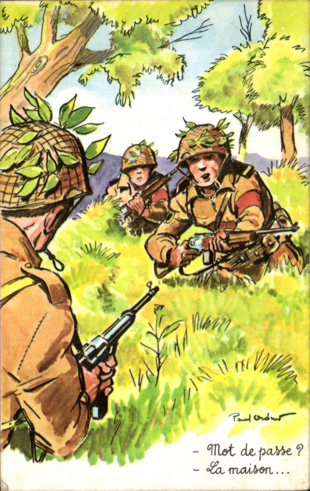 Soldats en action — scène de guerre — dessin de Paul Ordub