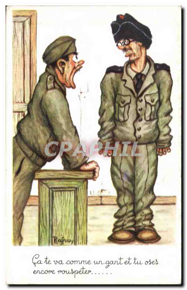 Soldados en discusión — caricatura de Rafhay — editor Photodrom, n°461