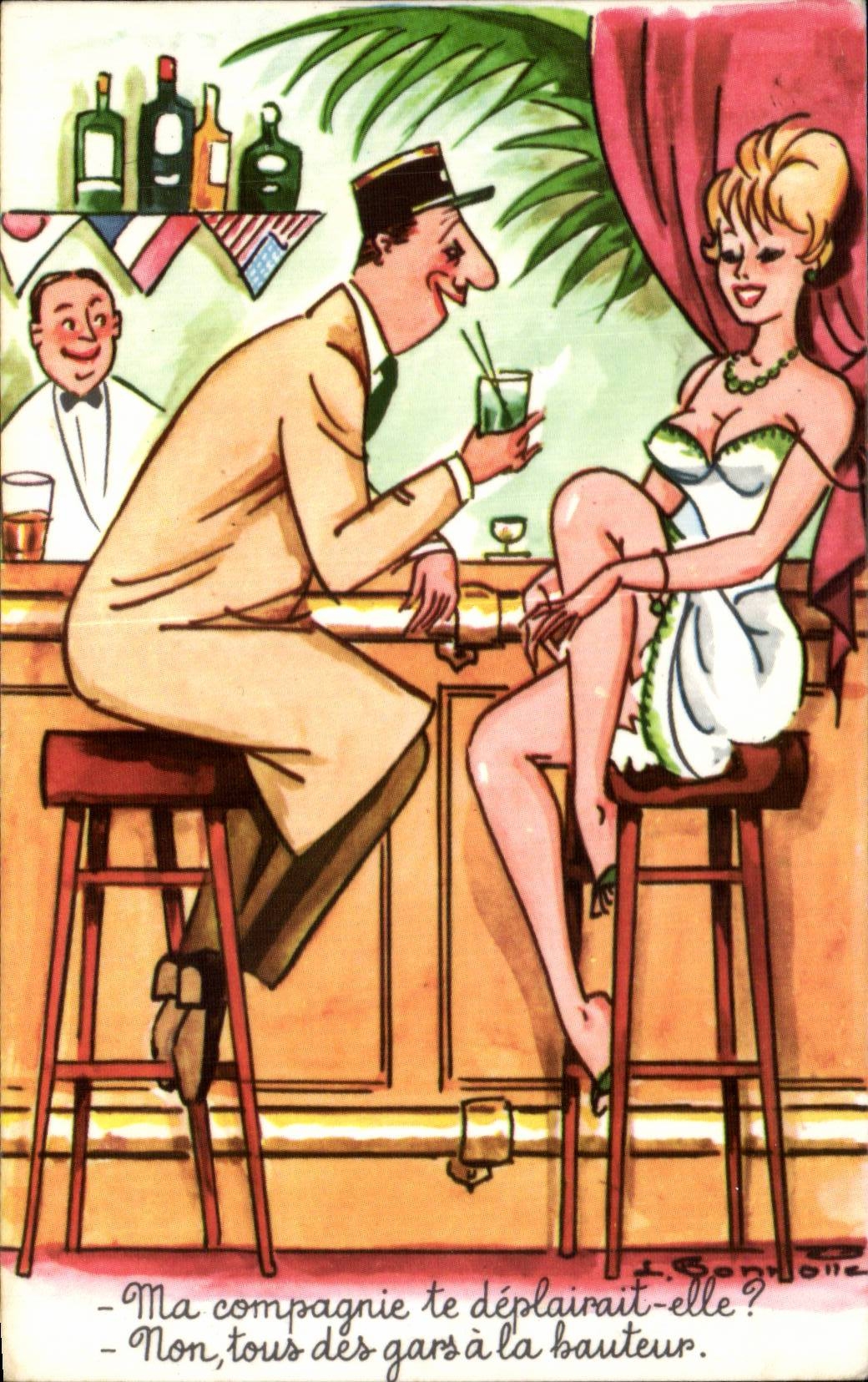 Scène de bar — caricature — I. Gonronne