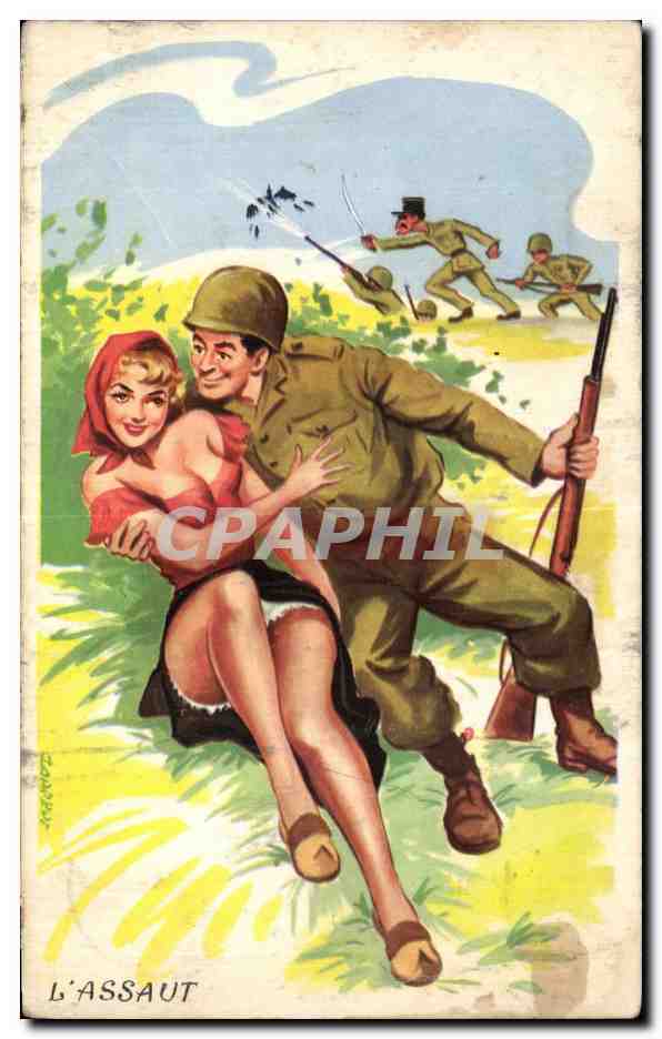 CPA Fantaisie Militaria Humour l assaut