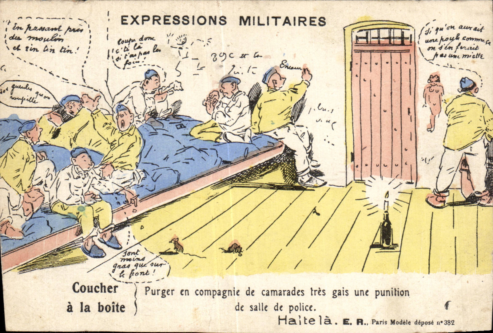 CPA Fantaisie Militaria Humour Expressions militaires Coucher a la boite
