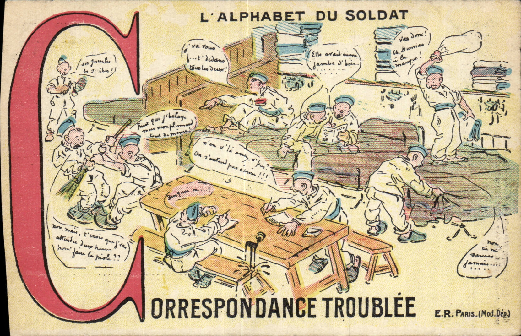 CPA Fantaisie Militaria Humour L alphabet du soldat Correspondance troublee
