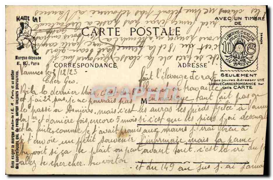 CPA Fantaisie Militaria Humour L alphabet du soldat Correspondance troublee — Verso