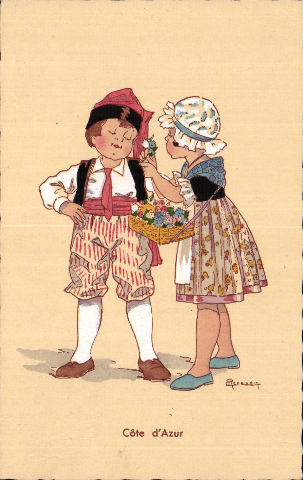 Folklore - Costumes - Enfants - Cote Azur - Illustration - CPA