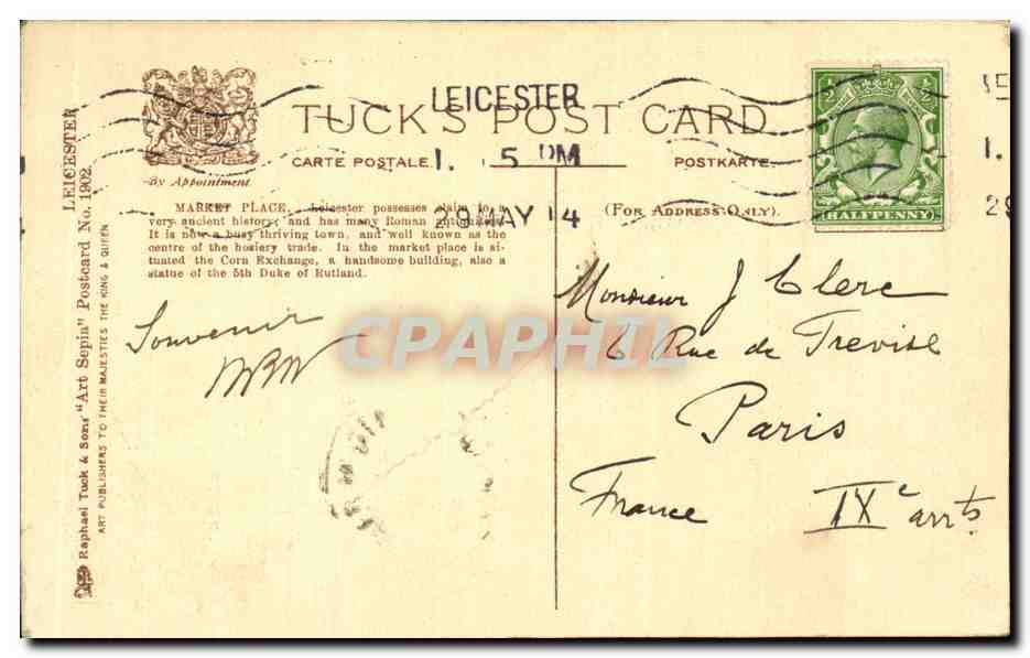 Angleterre - England - Leicester - Market Place - CPA — Rückseite