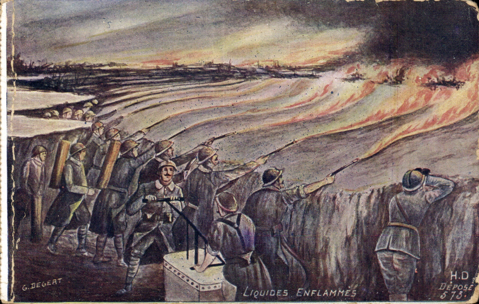 CPA Fantaisie Militaria Liquides enflammes Lance flammes