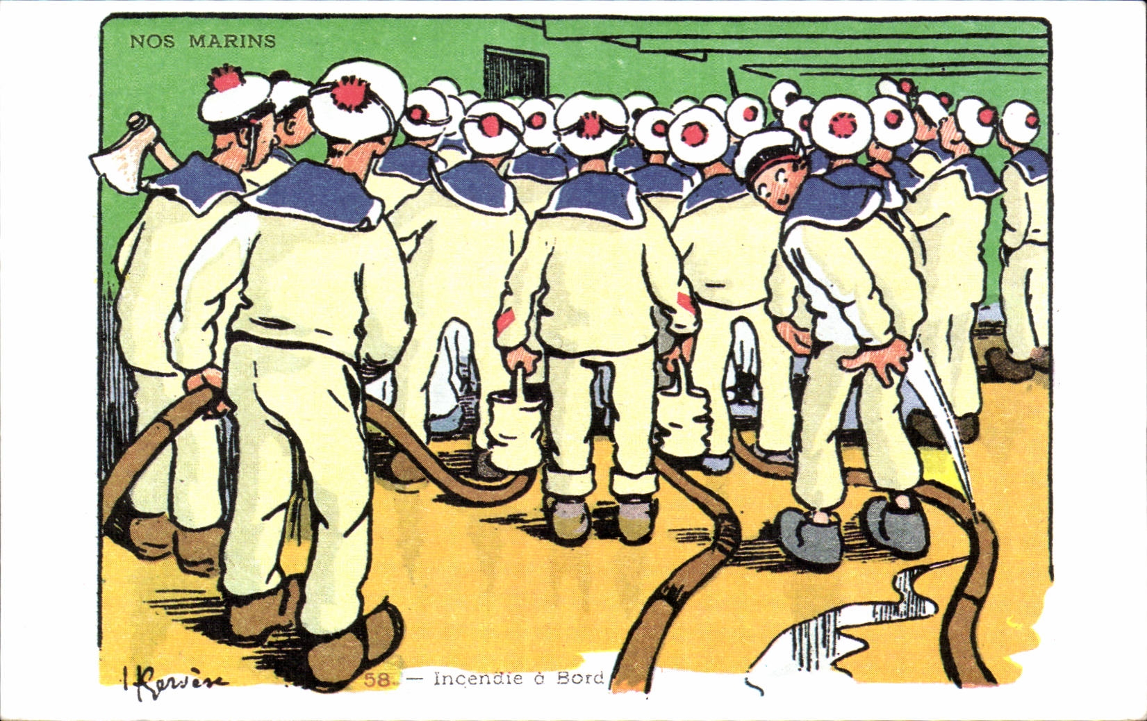 CPSM Fantaisie Militaria Humour Gervese Illustrateur Incendie a bord
