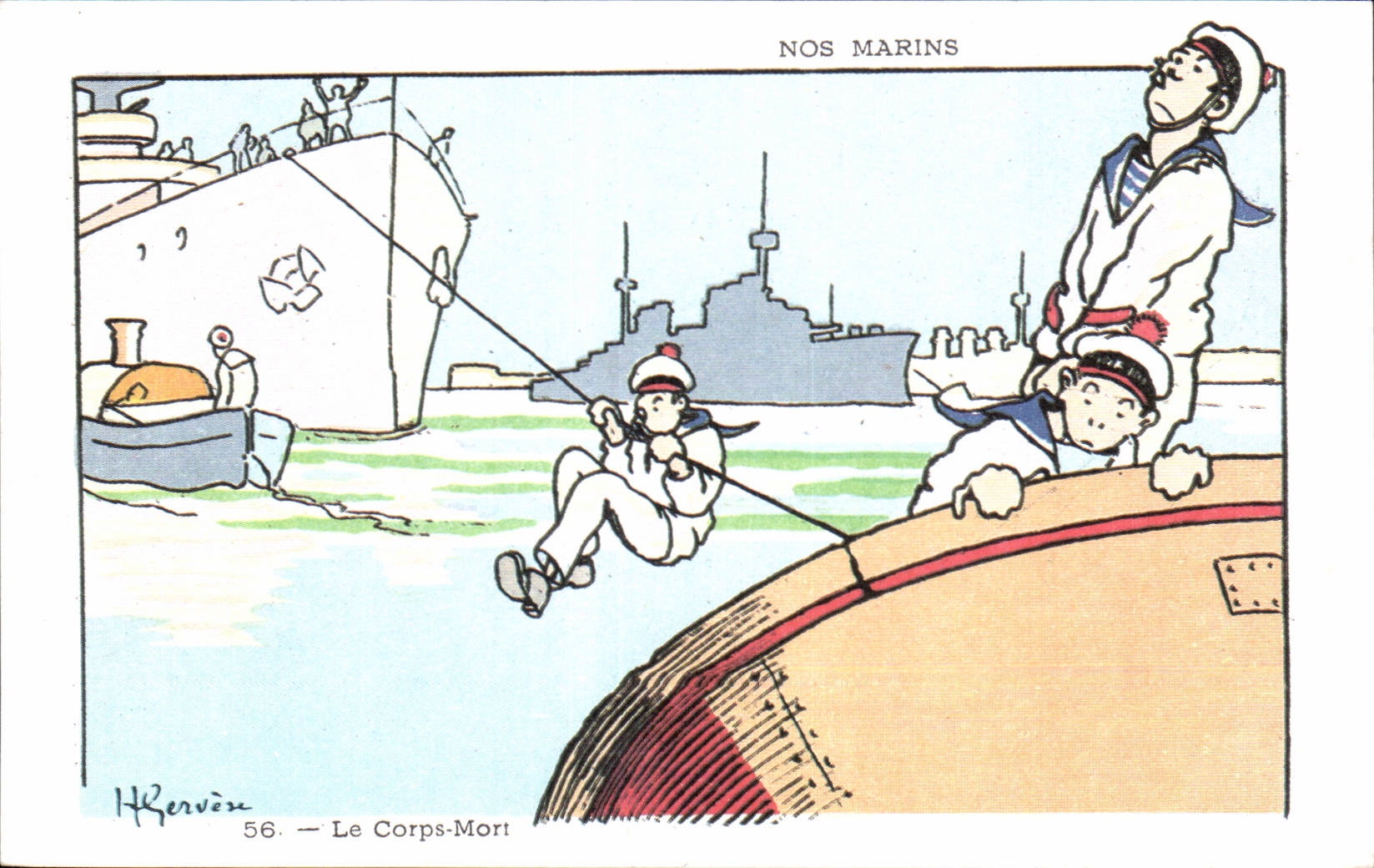 CPSM Fantaisie Militaria Humour Gervese Illustrateur Nos Marins le corps mort Bateau