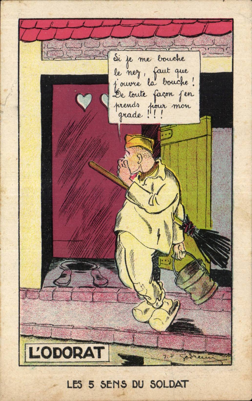 CPA Fantaisie Militaria Humour Les cinq sens de l odorat