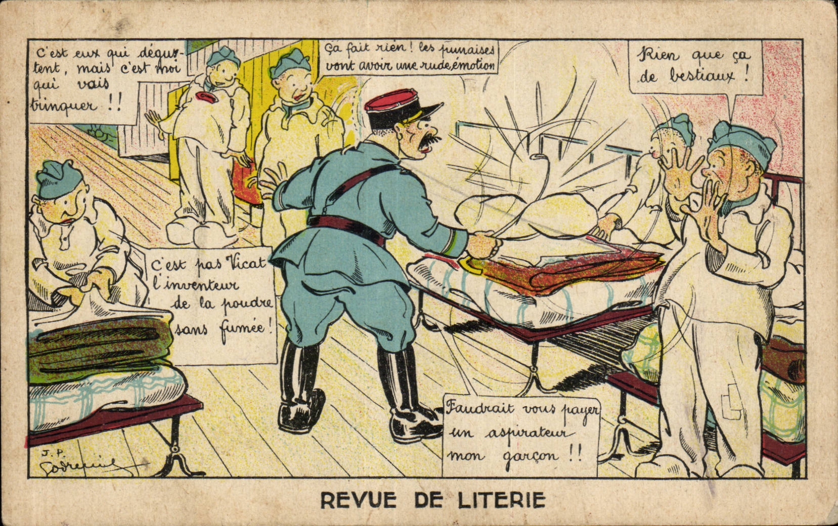 Soldats et infirmiers dans une chambre d'hôpital — Revue de Literie, éditeur J.P. Sobrecieux