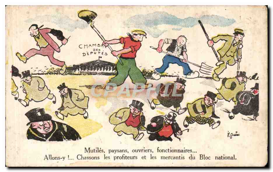 Chasse aux profiteurs du Bloc national — caricature politique — Éditeur non identifié, n° de série non visible