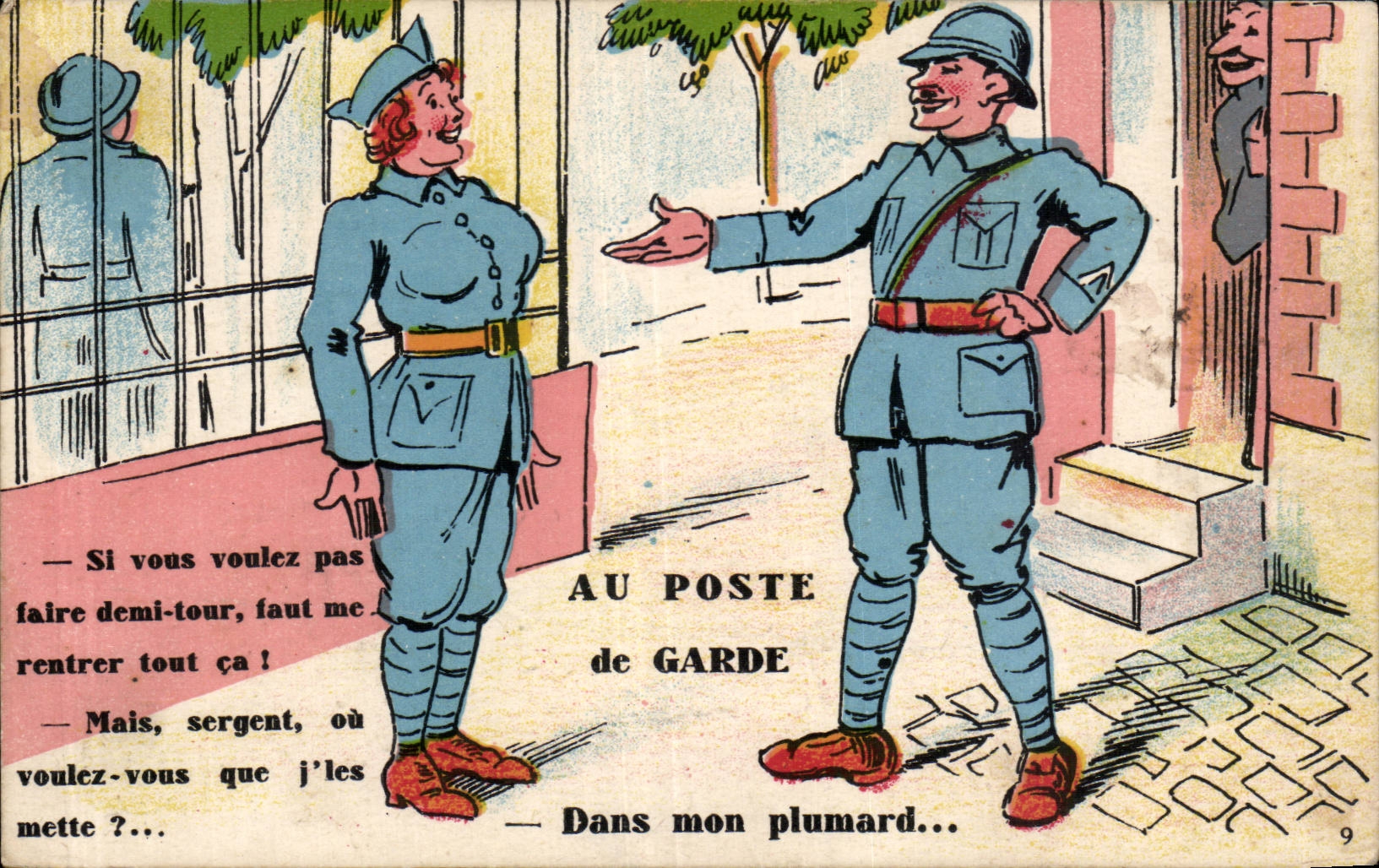 CPA Fantaisie Militaria Humour Au poste de garde