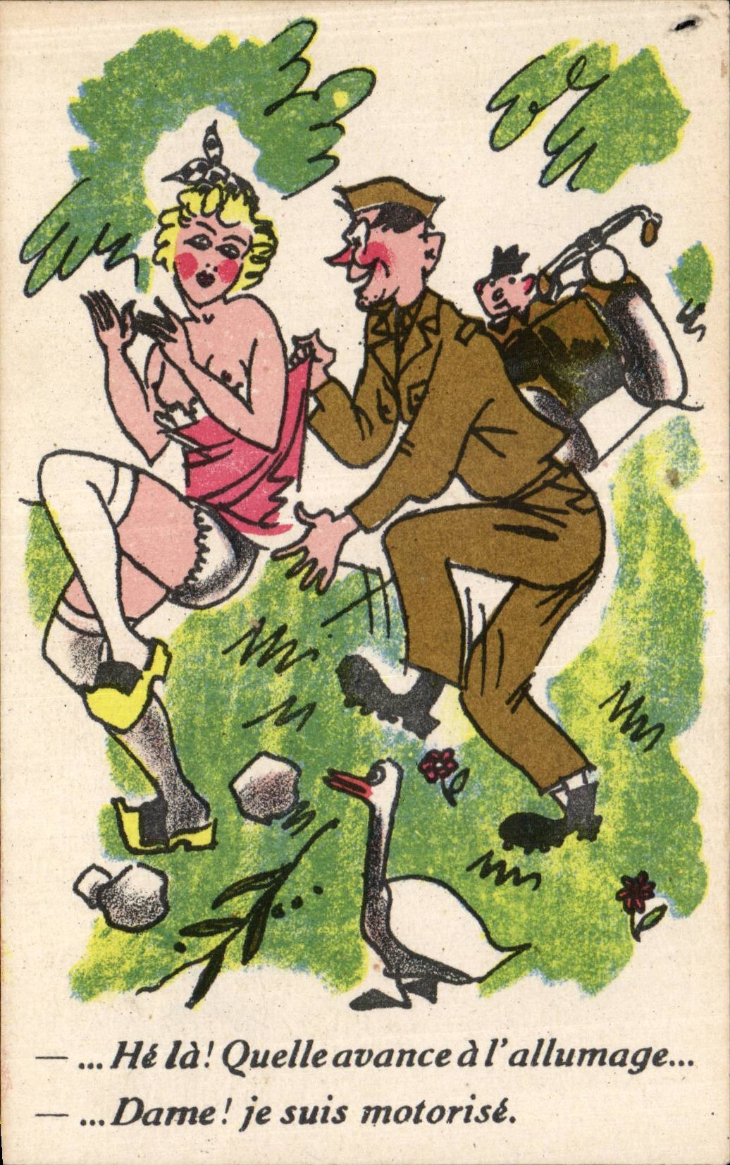 CPA Fantaisie Militaria Humour Moto 