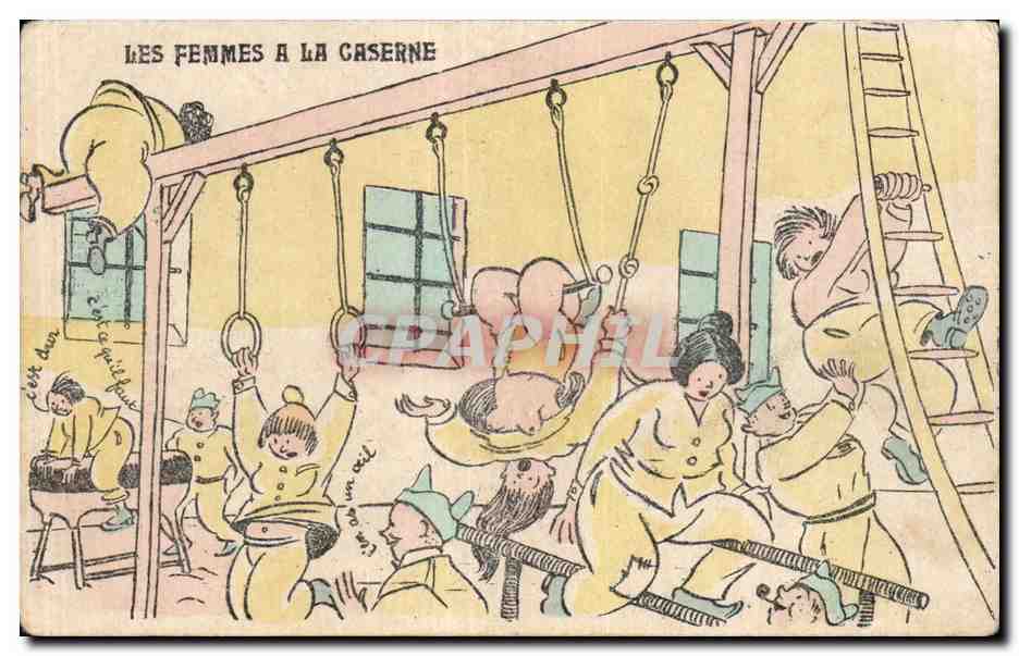 CPA Fantaisie Militaria Humour Les femmes a la caserne Gymnastique