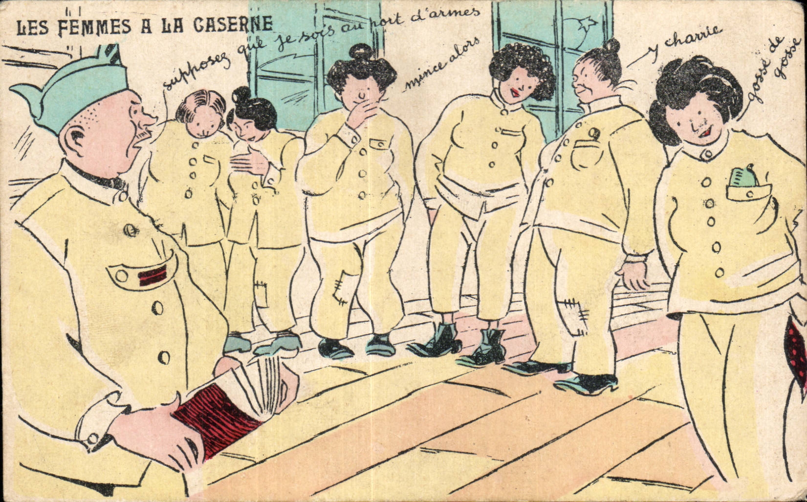 CPA Fantaisie Militaria Humour Les femmes a la caserne Gymnastique