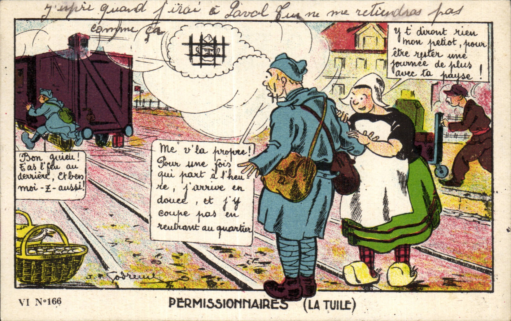 Permissionnaires (La Tuile) — Scena di partenza in treno — Editore Sobrieu, N°166