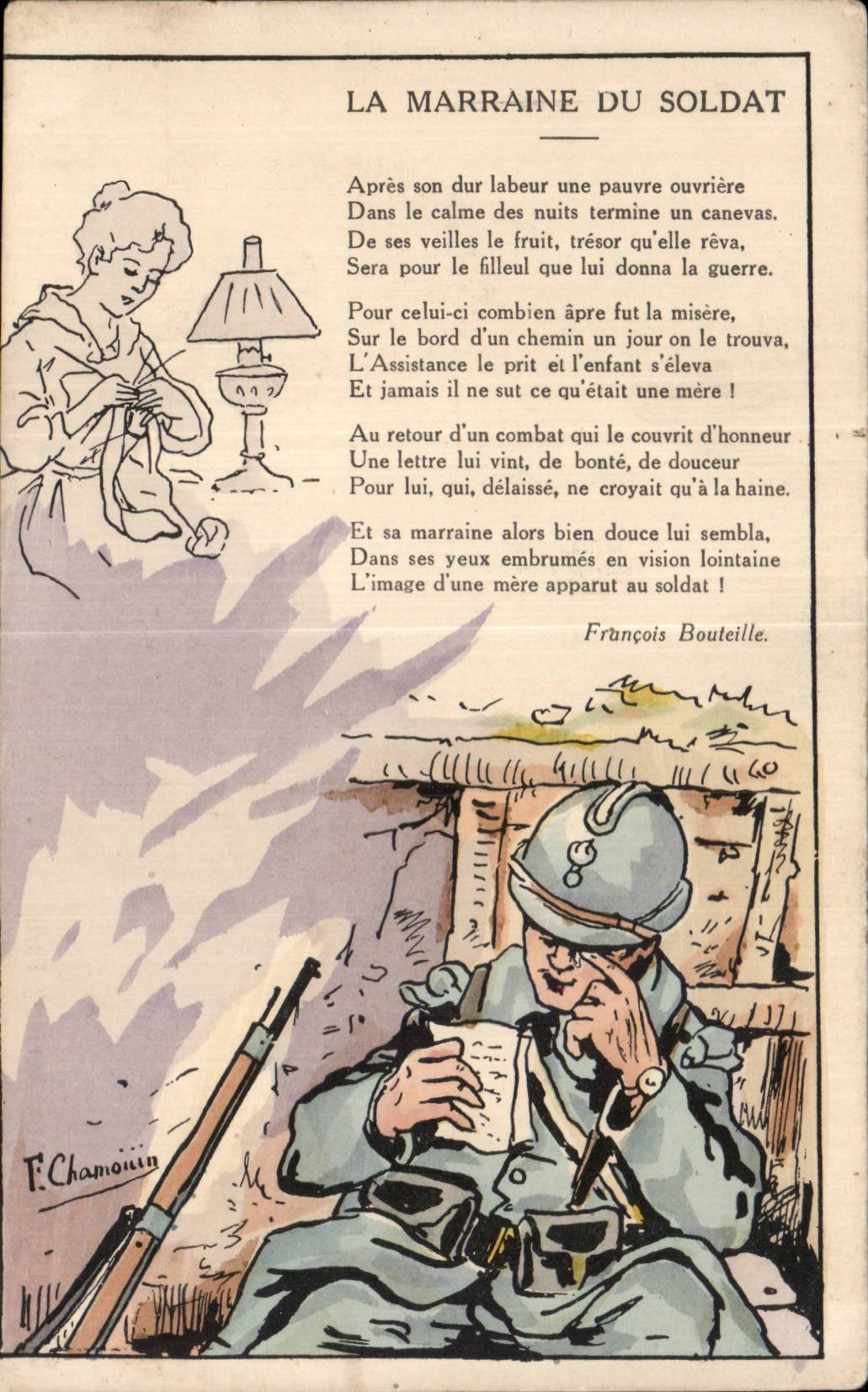 CPA Fantaisie Militaria Humour Soldat La marraine Chanouin