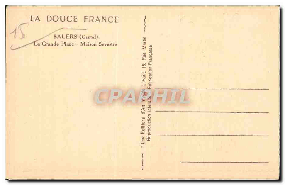 Salers - La Grande Place - Maison Sevestre - CPA  — Rückseite