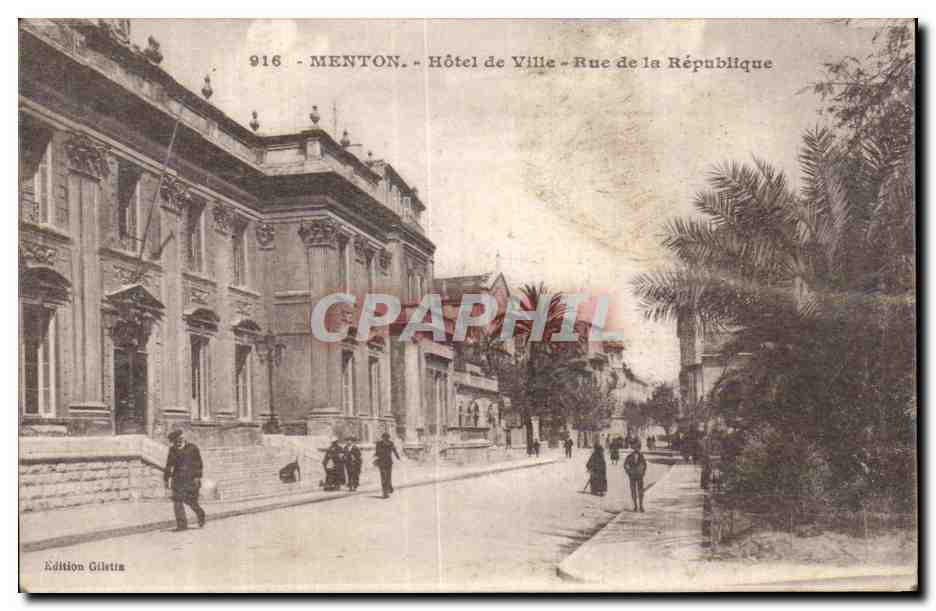 Menton - Hotel de Ville - Rue de la Republique - CPA 