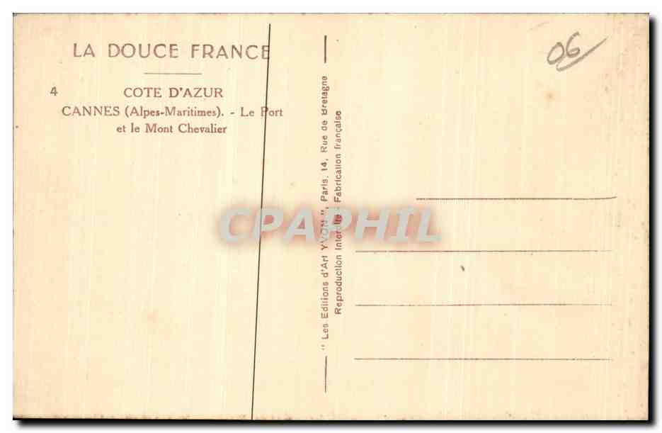 Cannes - Le Port et le Mont Chevalier - CPA  — Rückseite