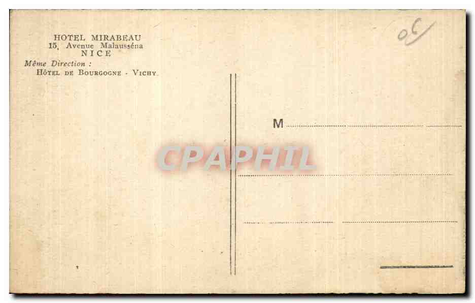 Nice - Hotel Mirabeau - Avenue Malaussena - CPA  — Rückseite