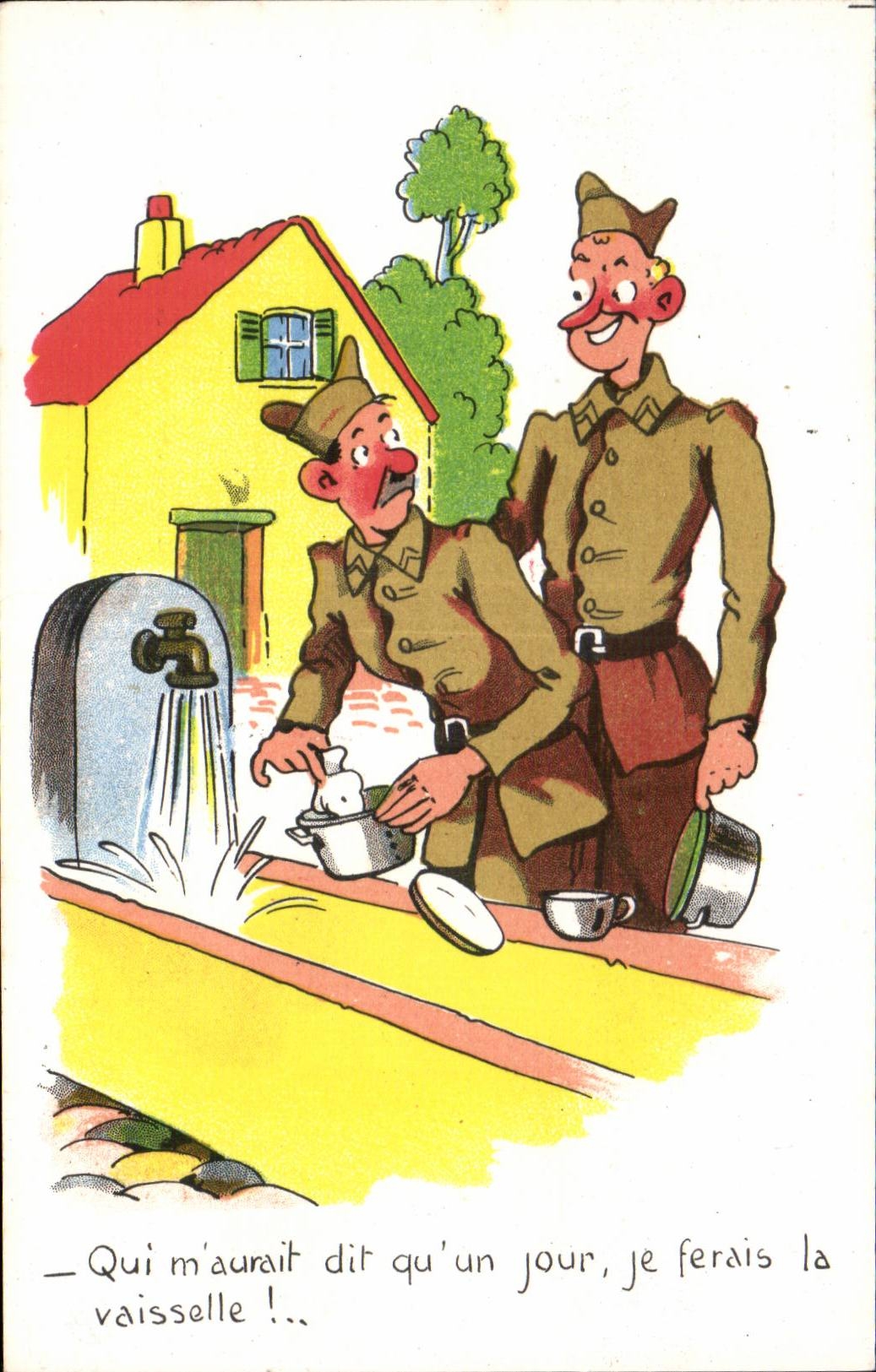 Militaria - Humoristique - Humour - Je Ferais la Vaisselle - CPA 
