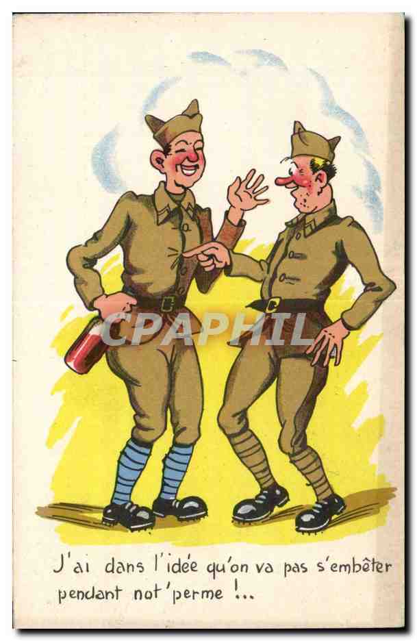 Militaria - Humoristique - Humour - Illustration - vin - wine - CPA 