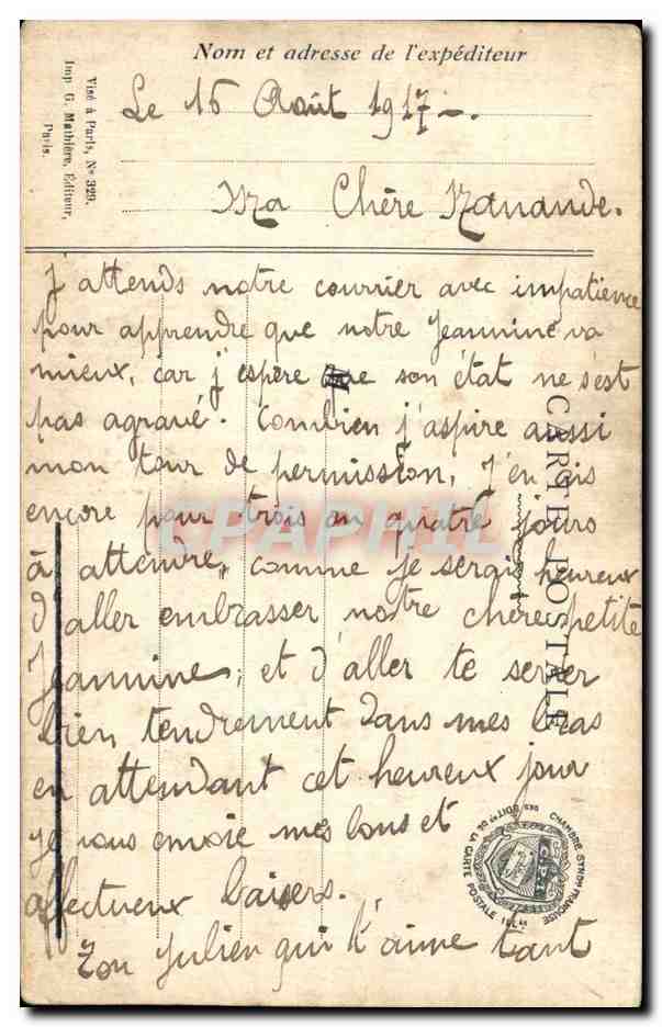 Soldat et femme dans une pièce — Les Six Jours — G. Mathière, Éditeur, 38, Rue de Clichy, Paris — Reverso