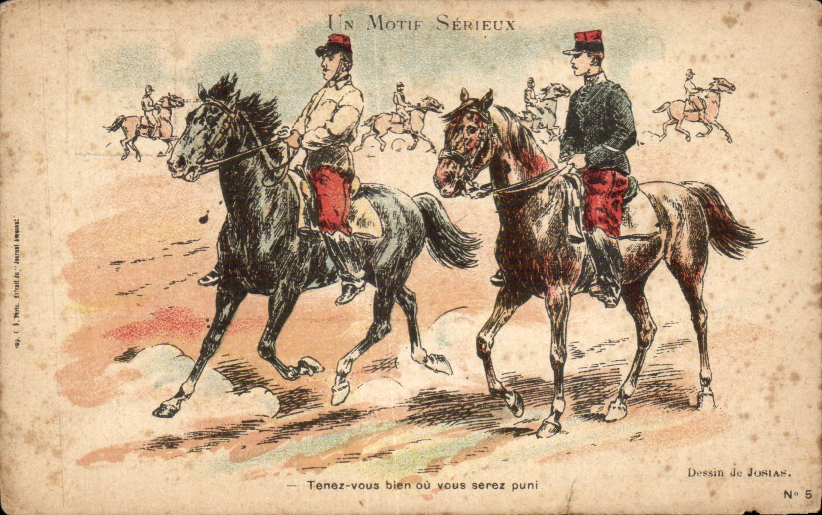 Militaria - Humoristique - Humour - Illustration - Tenez vous bien - cheval - horse - CPA 