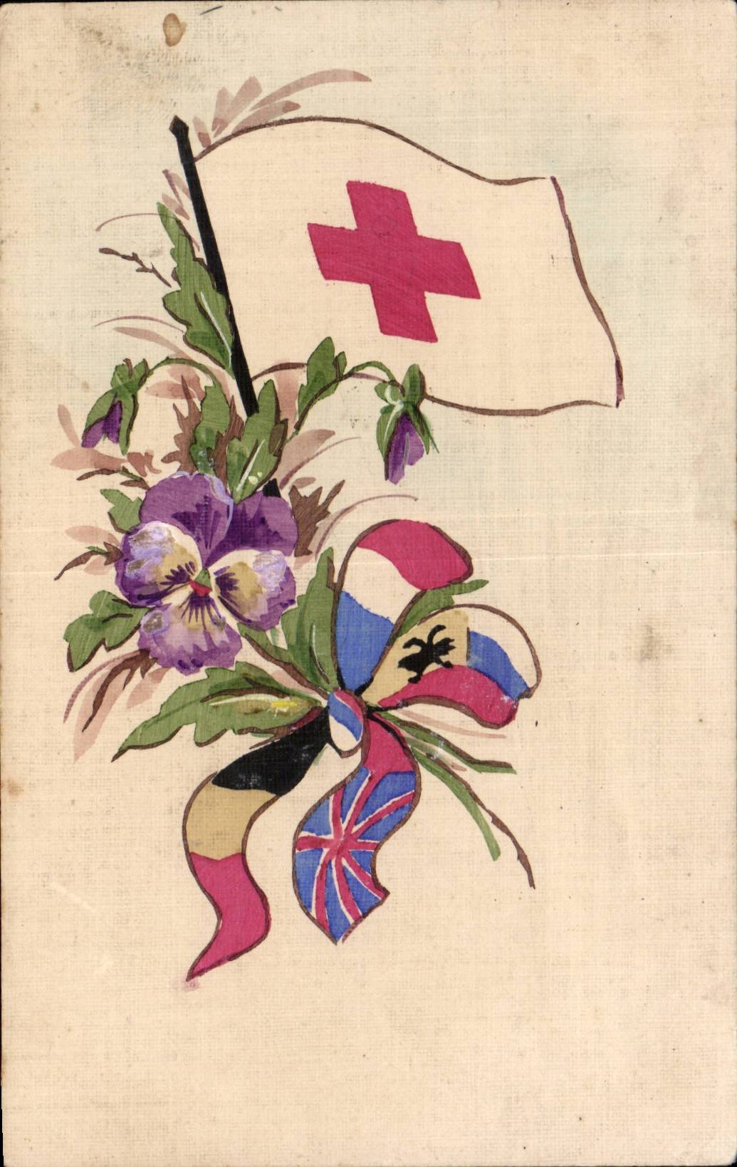 Militaria - Humoristique - Humour - Illustration - Drapeau - Fleurs - CPA 