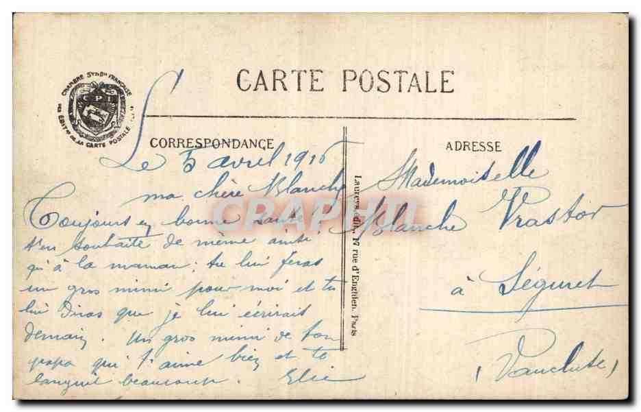 Bon retour après la peine — 1914-1916 — Visé Paris, n°1415 — Rückseite