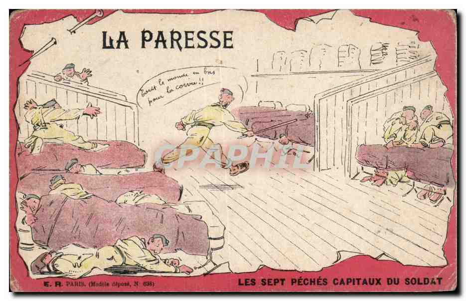 Militaria - Humoristique - Humour - Illustration - La Paresse - CPA