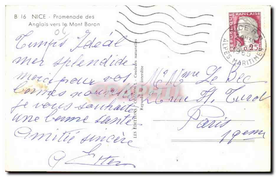 Nice - Promenade des Anglais vers le Mont Boron - CPA  — Verso
